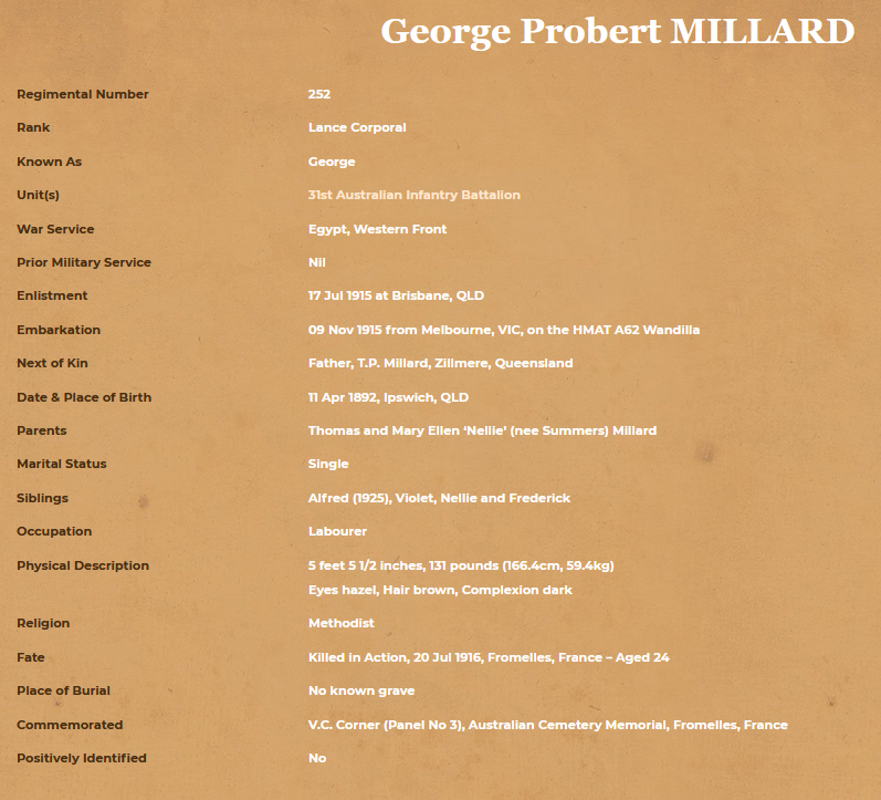 George Probert Millard details