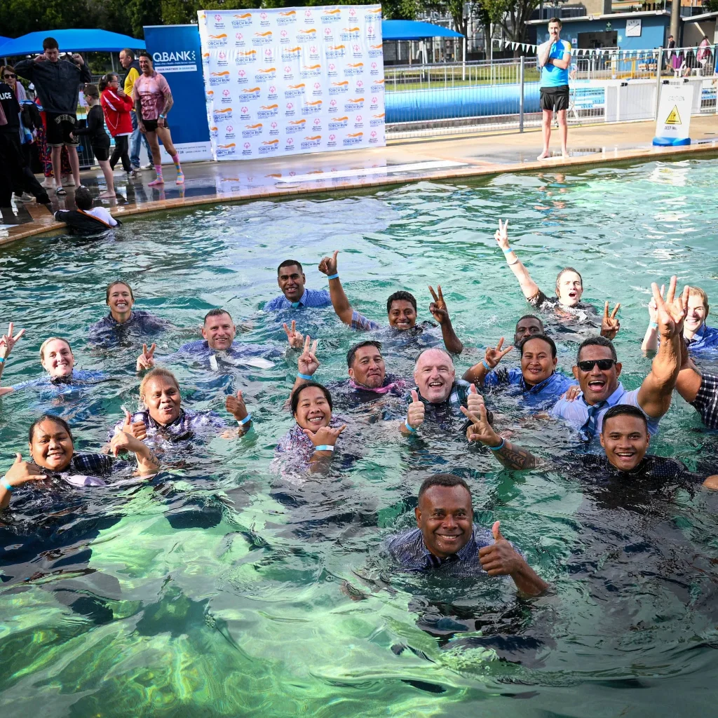 Uniformed officers taking part in the icy plunge
